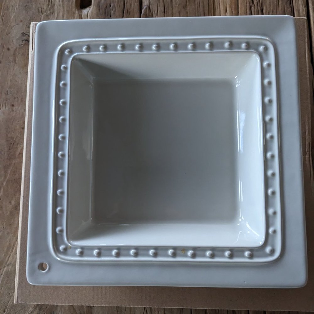 Nora Fleming M8 Cocktail Napkin / Candy Dish Holder Pearl Dot stoneware NIB - M8